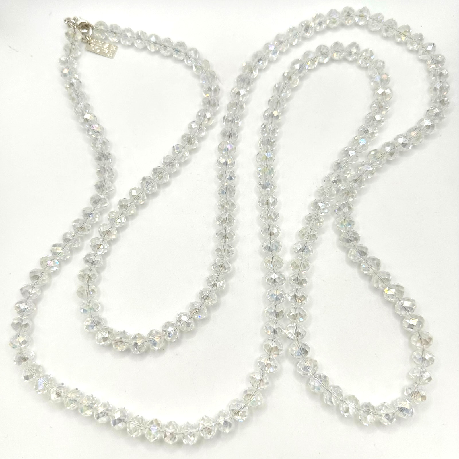 Shay Lowe Clear Faceted Crystal Glass Beads Beaded Extra Long 61” Necklace